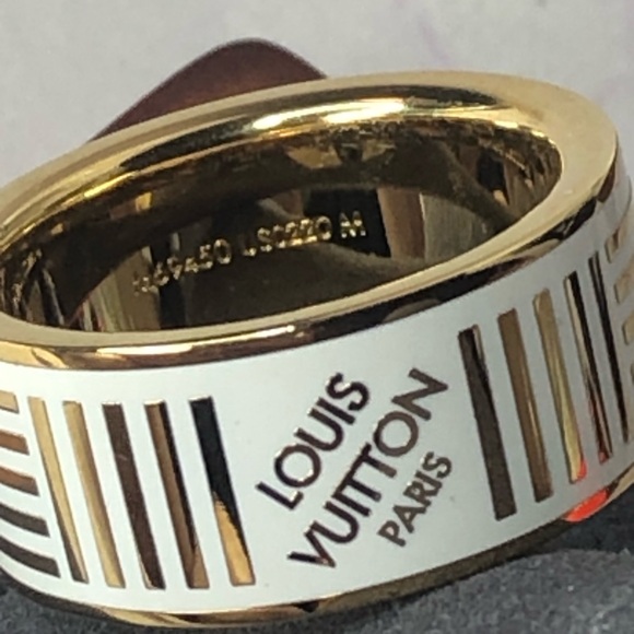 LOUIS VUITTON LV Damier Berg White Gold Plated Unisex Ring Sz MED 9-1/4 20 NWOT - Picture 5 of 14